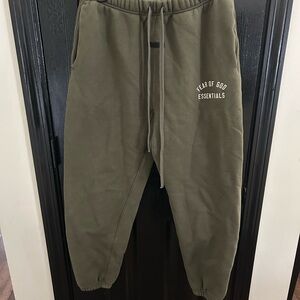 Fear of God Essentials Olive Sweatpants with White Logo